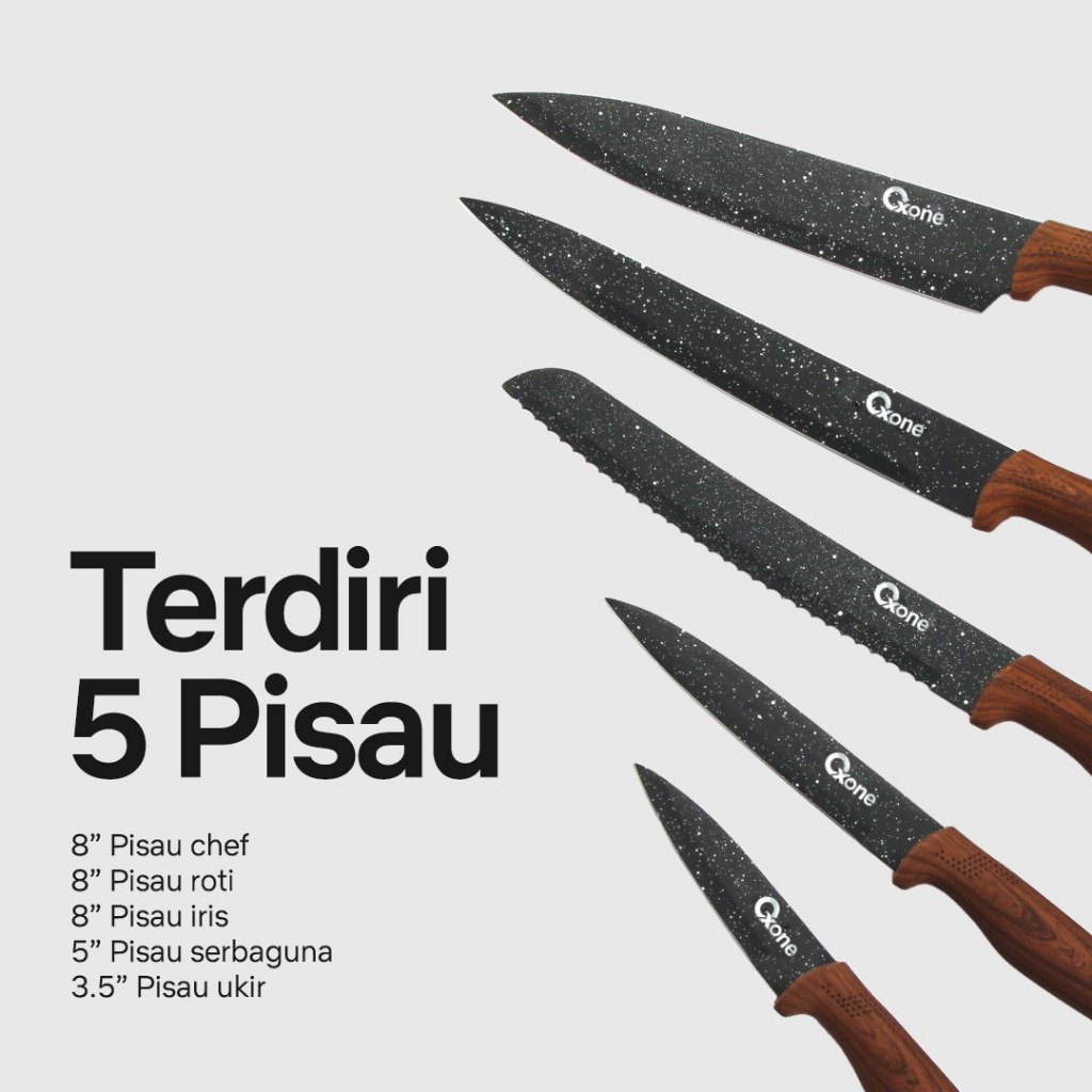 Oxone OX605 Set Pisau Dapur NEW VERSION Free Talenan Dengan Pengupas Buah Premium BONUS Talenan - Gambar 3