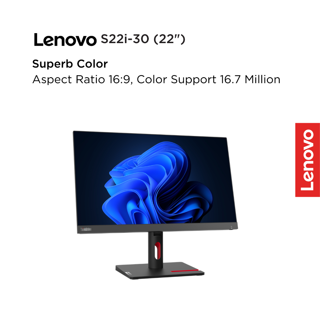 Lenovo Monitor ThinkVision S22i-30 63FCKARBWW Raven Black 21.5" FHD IPS 250nits 75Hz 99% sRGB Antiglare WLED Backlight Tilt VESA HDMI Cable Garansi Resmi 3 Tahun Pick-up & Repair S22i 22inch NearEdgeless - Gambar 4