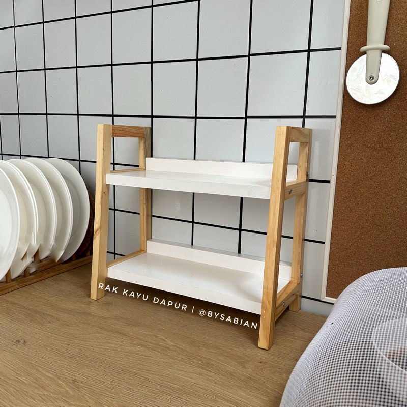 KAYU PUTIH Kitchen Wooden Shelf / Kitchen White Shelf / Kitchen Spice ...