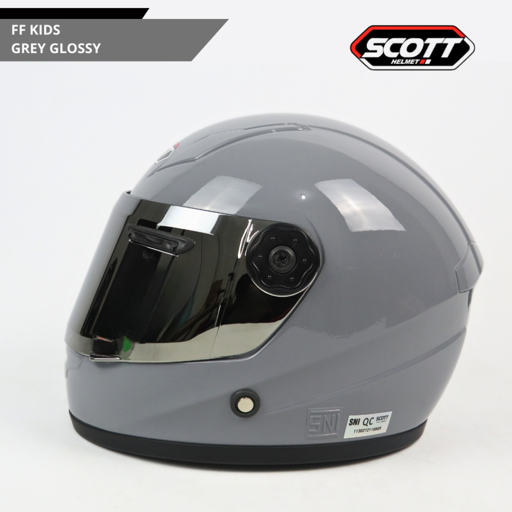 Scott - Helm Anak Full Face FF Kids J-1 SNI / Grey Plain Glossy