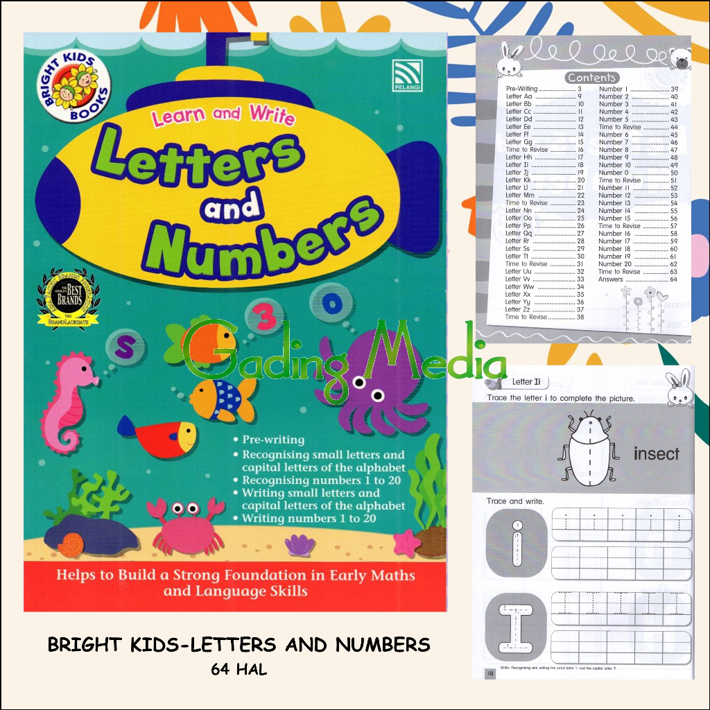Bright kids books nursery letters and numbers book for kb tk
