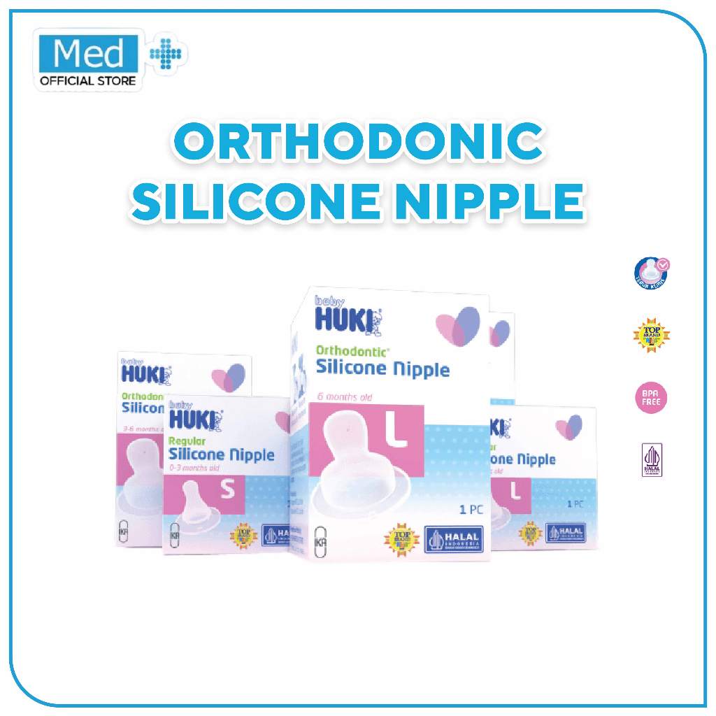 Med+ Baby Huki Orthodontic Silicone Nipple S / M / L / Dot Susu Bayi