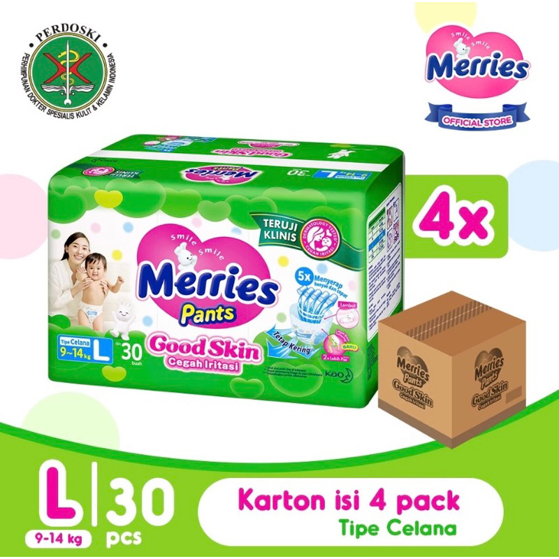 [1 Box 4 Packs] Merries Pants Good Skin NB-S40 M34 L30 XL26 | Shopee ...