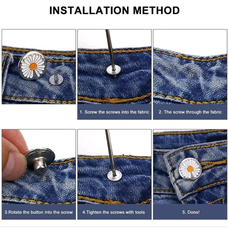 1PCS Kancing Pengecil Celana Jeans Tusuk Dapat Dilepas Unisex Simple Adjustable Jepret Pinggang Jean Bahan Logam A220 - Gambar 3