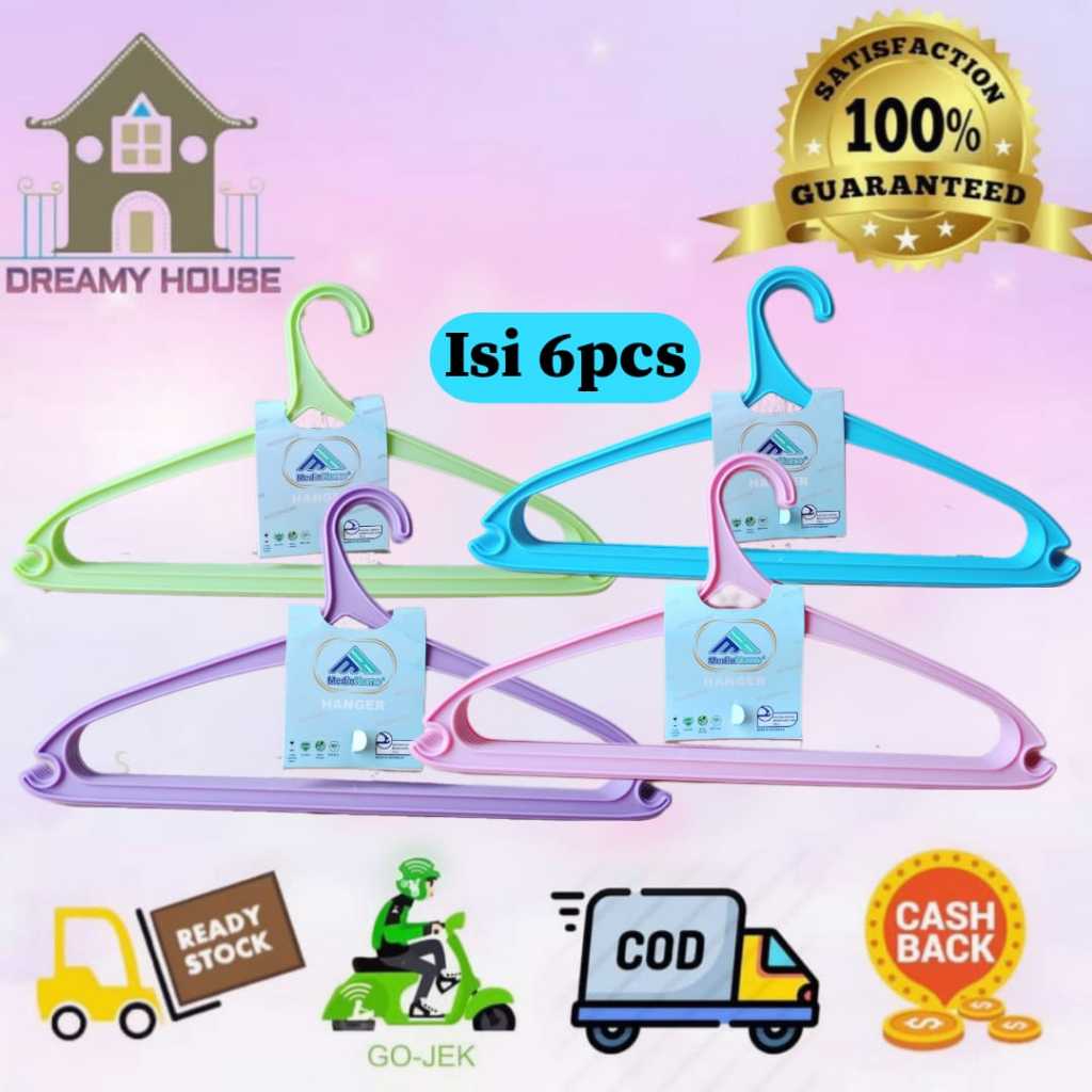 ⭐Dreamyhouse⭐ Hanger Baju Bahan Plastik Gantungan Pakaian Isi 6pcs