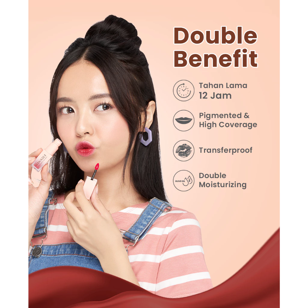 Hanasui Tintdorable Lip Stain - Lip Tint Melembapkan Transferproof Tahan Lama Natural Formula Ringan - Gambar 4
