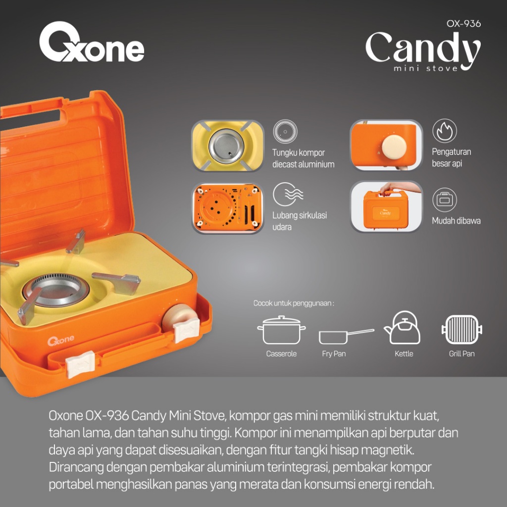 Oxone OX936 Portable Candy Mini Stove Stainless Steel kompor portable mini korea - Gambar 4