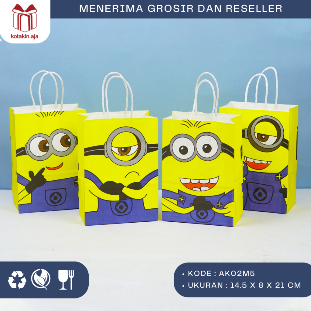 Kraft Paper Bag/Minion Paper Bag/Birthday Paper Bag/Cartoon Paper Bag ...