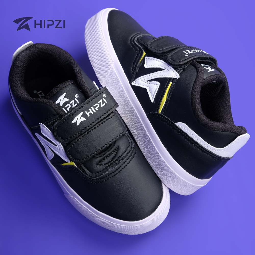 HIPZI - Sepatu Anak Sneaker Laki Laki & Perempuan Sekolah SD TK PAUD Sport Olahraga Ringan Anti Selip dengan Desain Nyaman Trending 2026 - HNBN Hitam Putih - Gambar 2