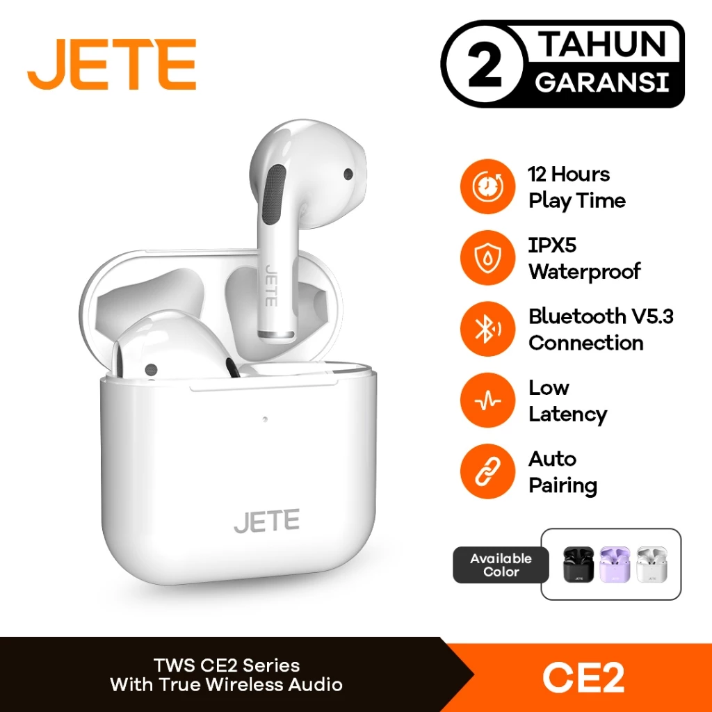 JETE CE2 TWS Earbuds Headset Bluetooth IPX5 - Garansi 2 Tahun