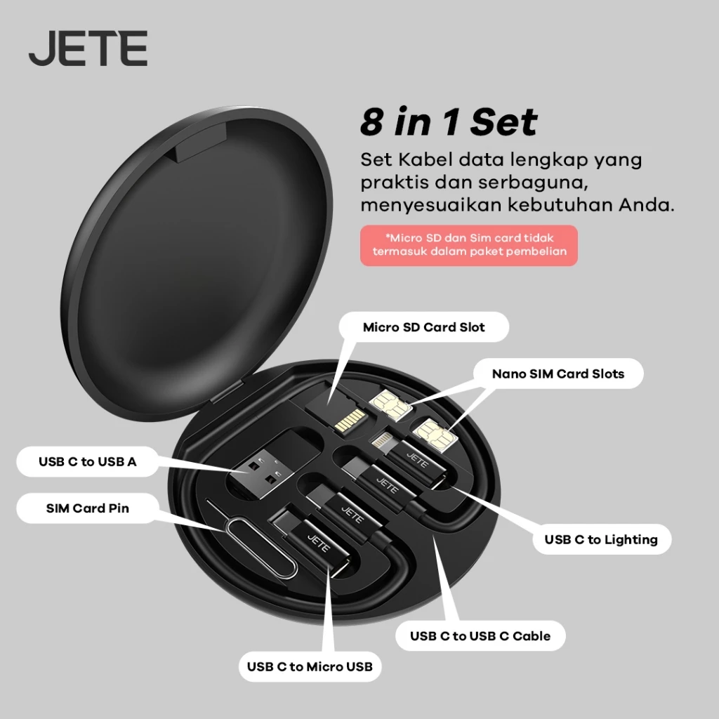 JETE CX15 Kabel Data 8in1 60W Output 3A - Garansi Resmi 2 Tahun - Gambar 4