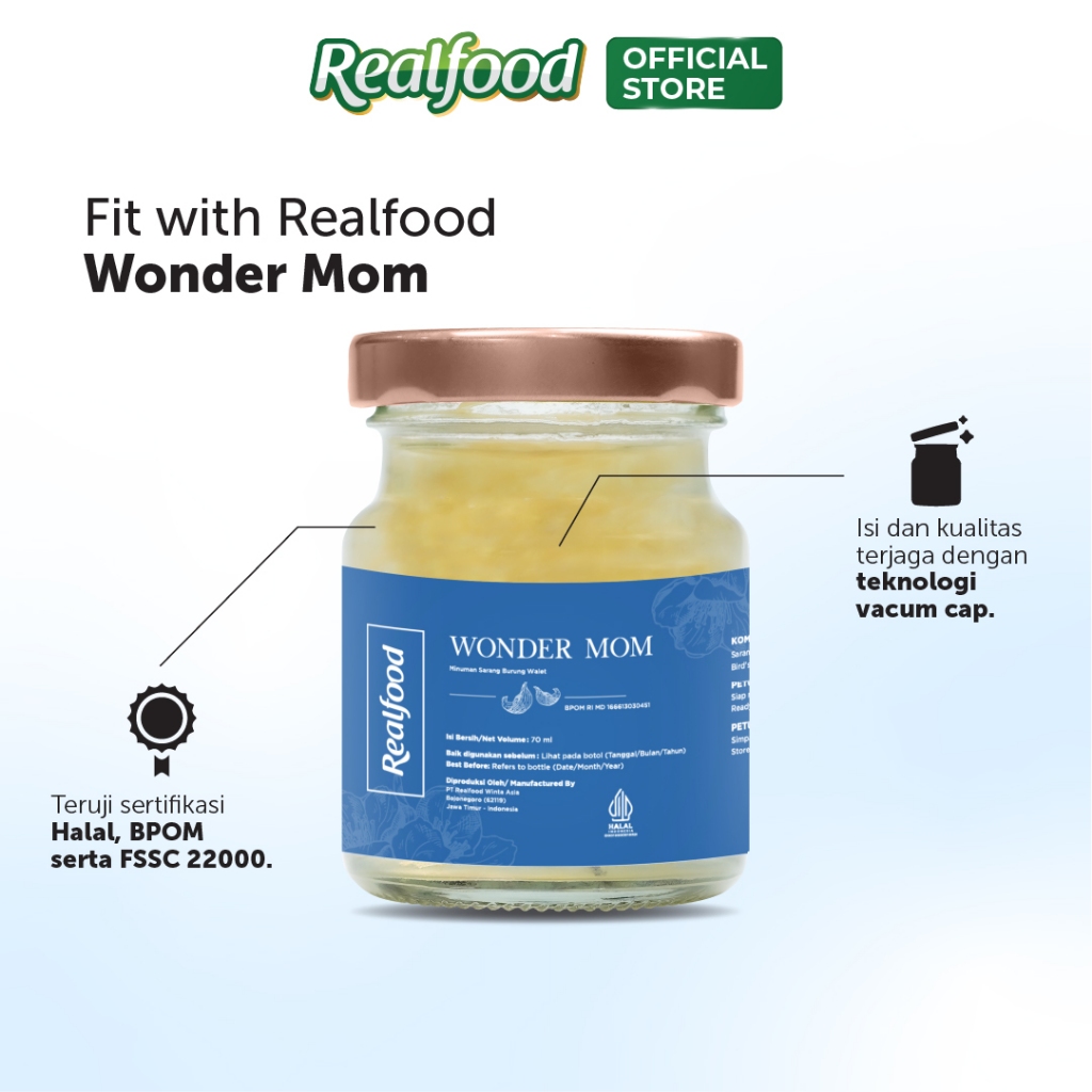 Realfood Triple Bundle Wonder Mom Minuman Sarang Burung Walet dengan Premiks Vitamin (Asam Folat), 36 Jar - Gambar 4