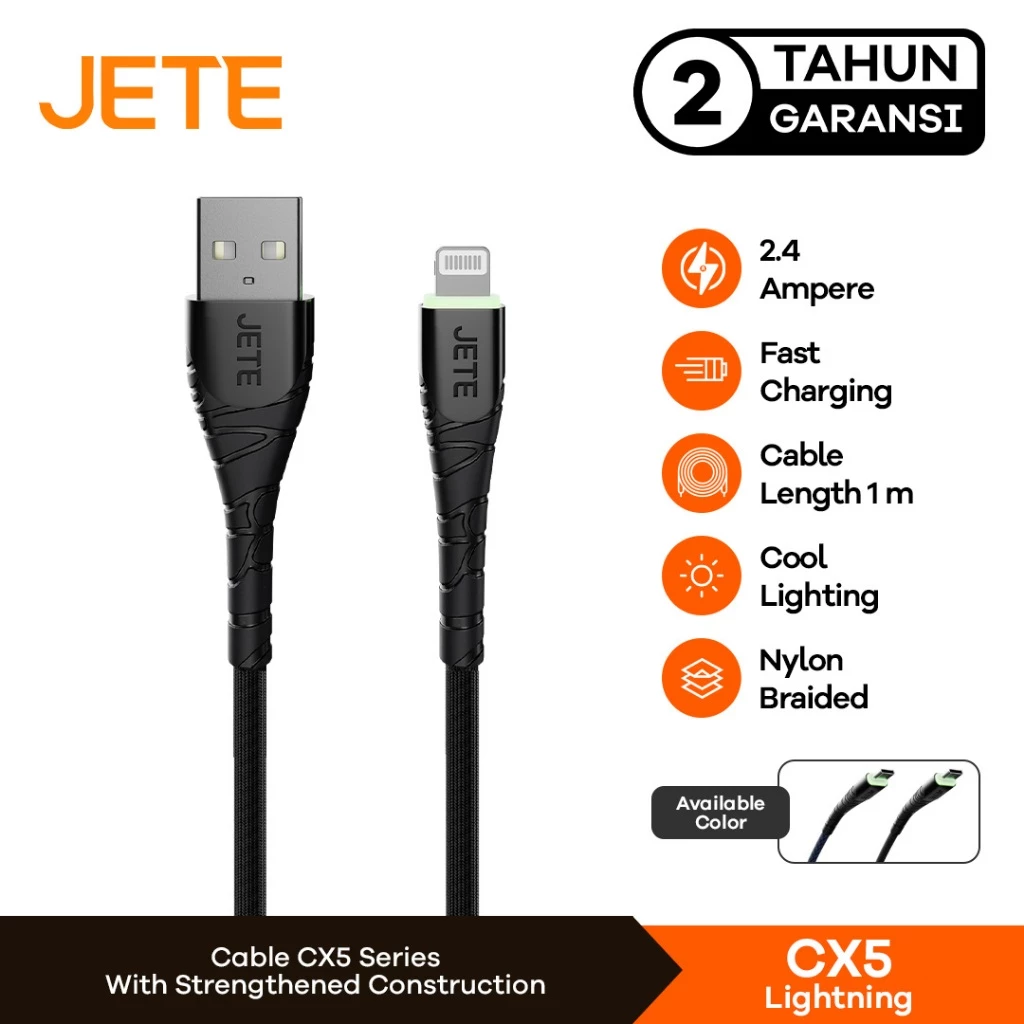 JETE CX5 Kabel Data USB Lightning Fast Charging with LED Light - Kabel Data Iphone - Garansi Resmi