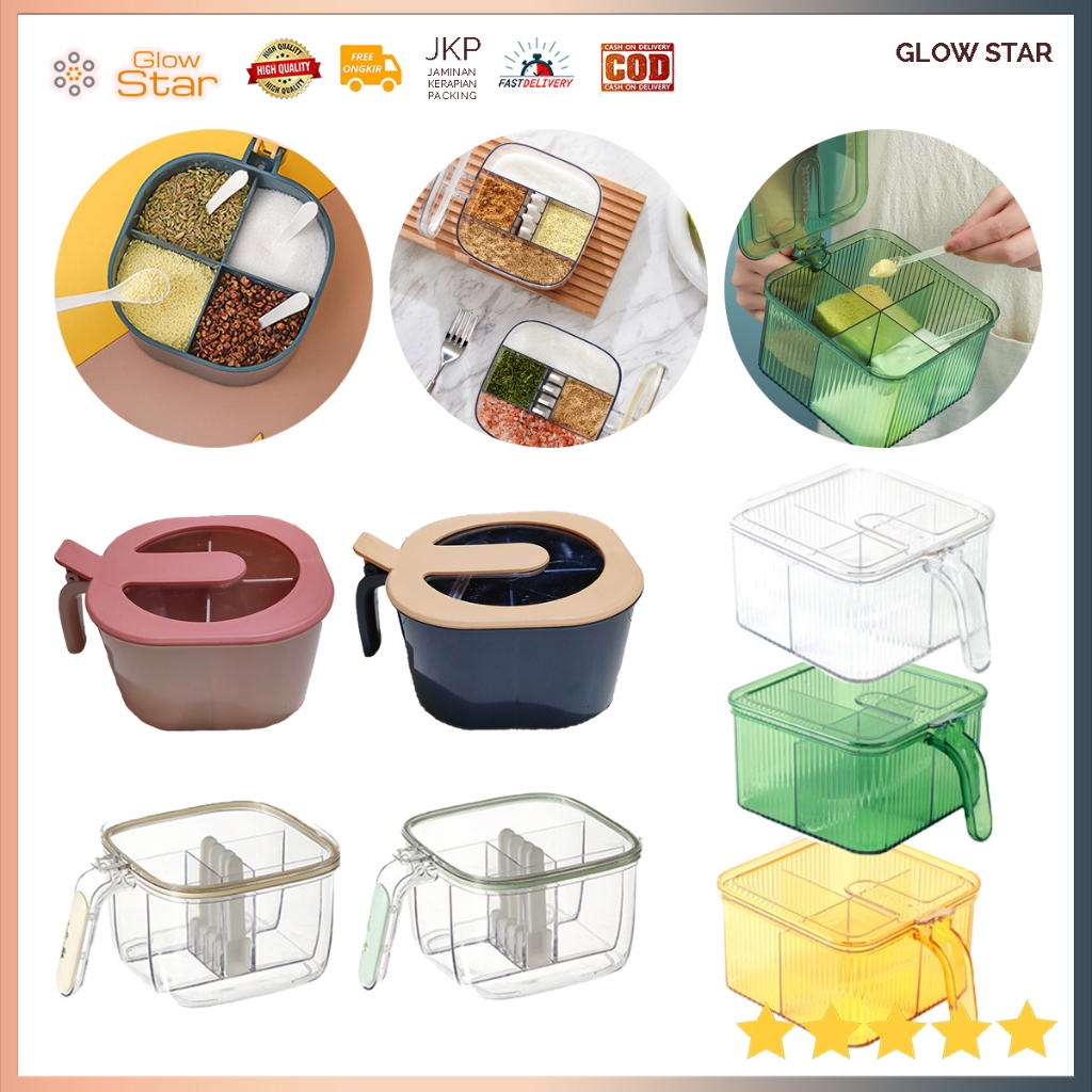 HIJAU Jar Container Contents 4 with spoon Storage Salt Pepper Pepper ...