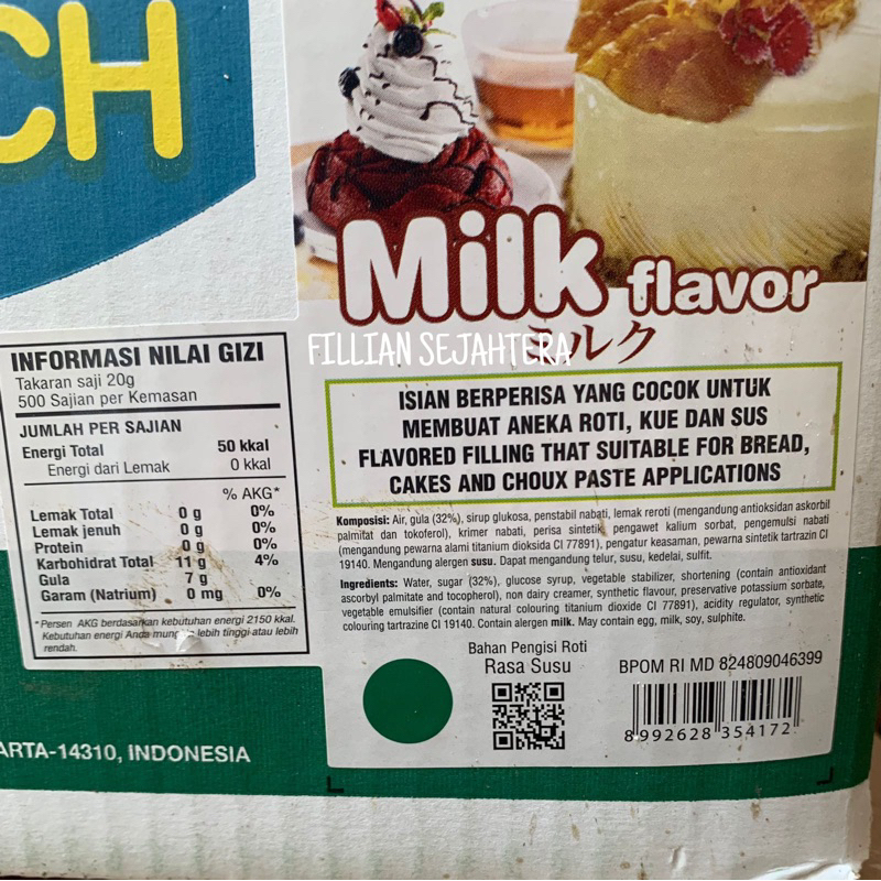 Milk Cream/Milky Cream Bread Filling/Prosperich Milky Flavor 1kg (Milk ...