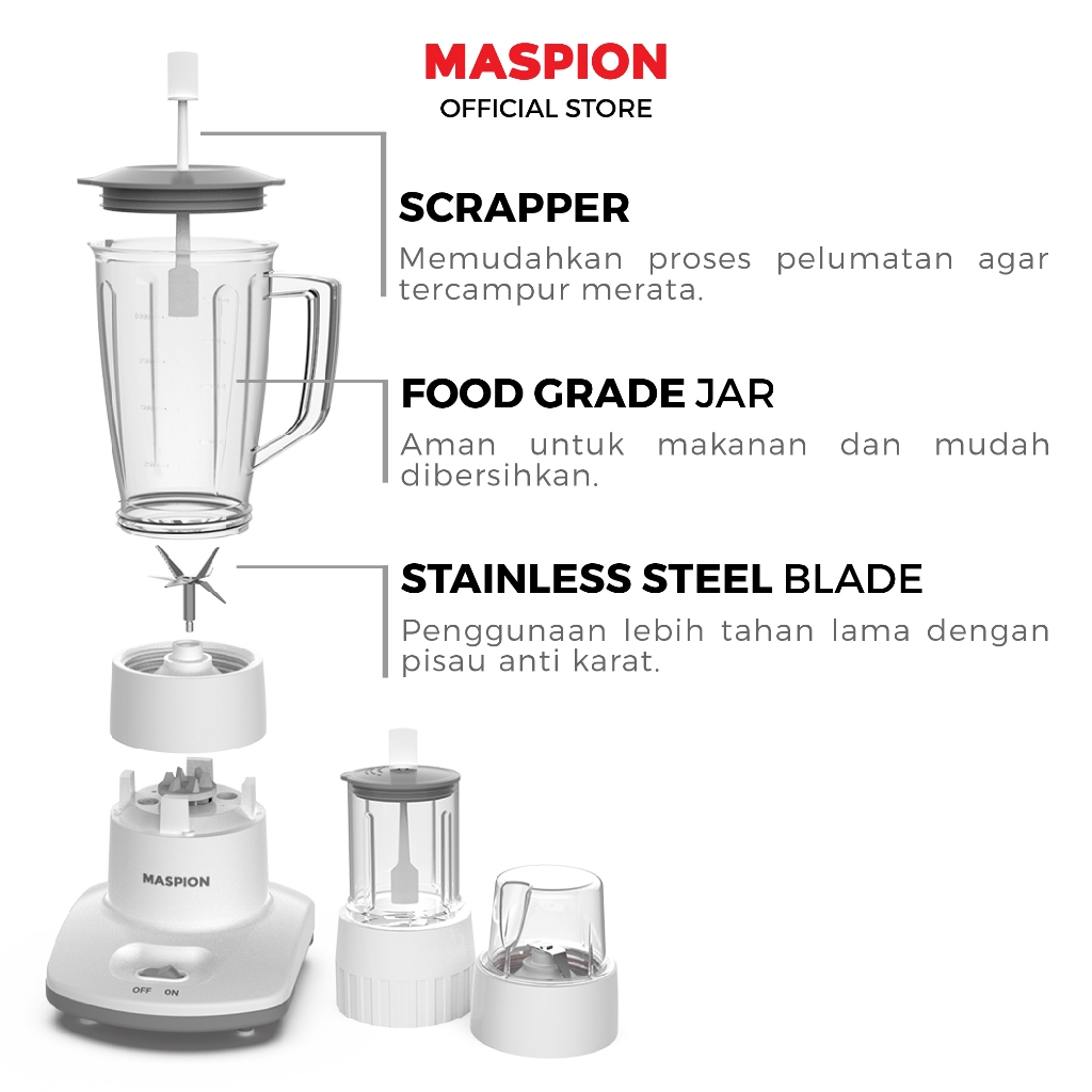 Maspion Pelumat Blender with Wet Miller and Dry Miller 1 Liter MT-1263 PL - Gambar 3