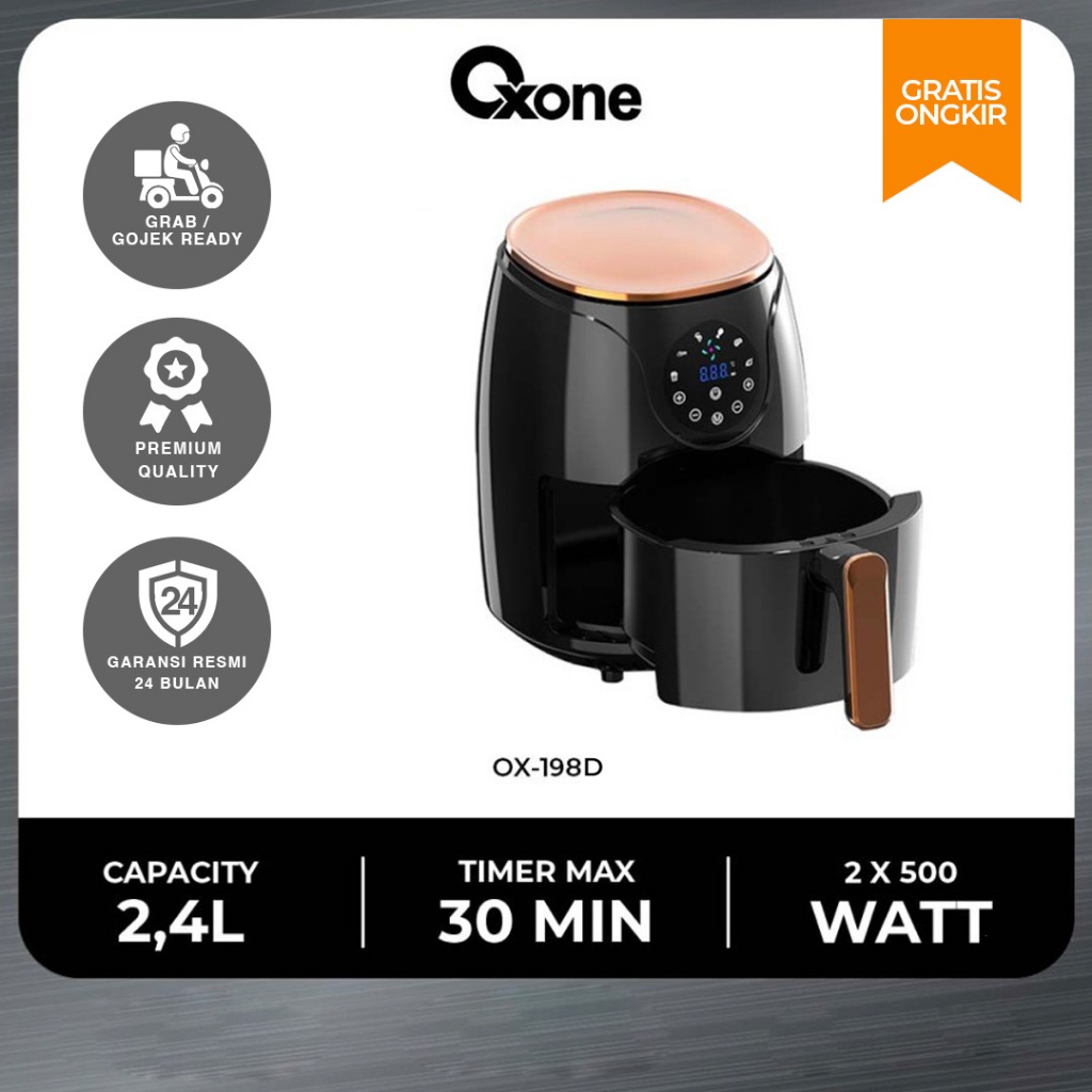 OXONE OX198D Digital Mini Air Fryer 2.4 Liter / FREE OX-618