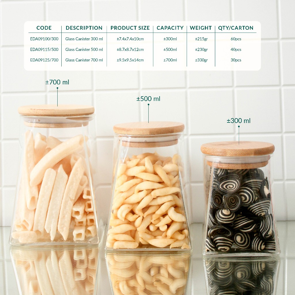 Toples Kaca Tutup Kayu Estetik Glass Canister 300 ml, 500 ml, 700 ml - Gambar 3
