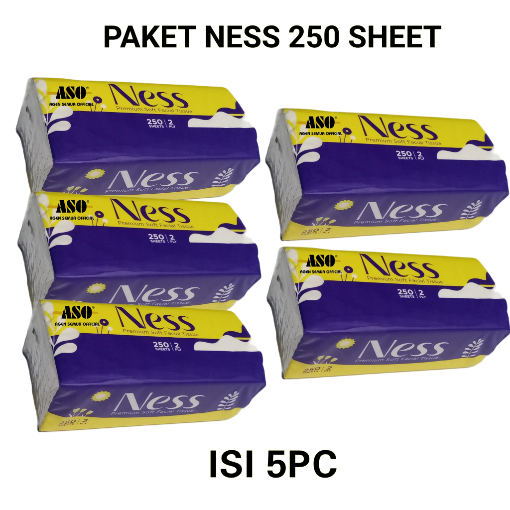 ( PAKET ISI 5 ) Tisu Tissue NESS 250 sheets 2ply 500 helai Facial Tissue PROMO !!! - Gambar 3