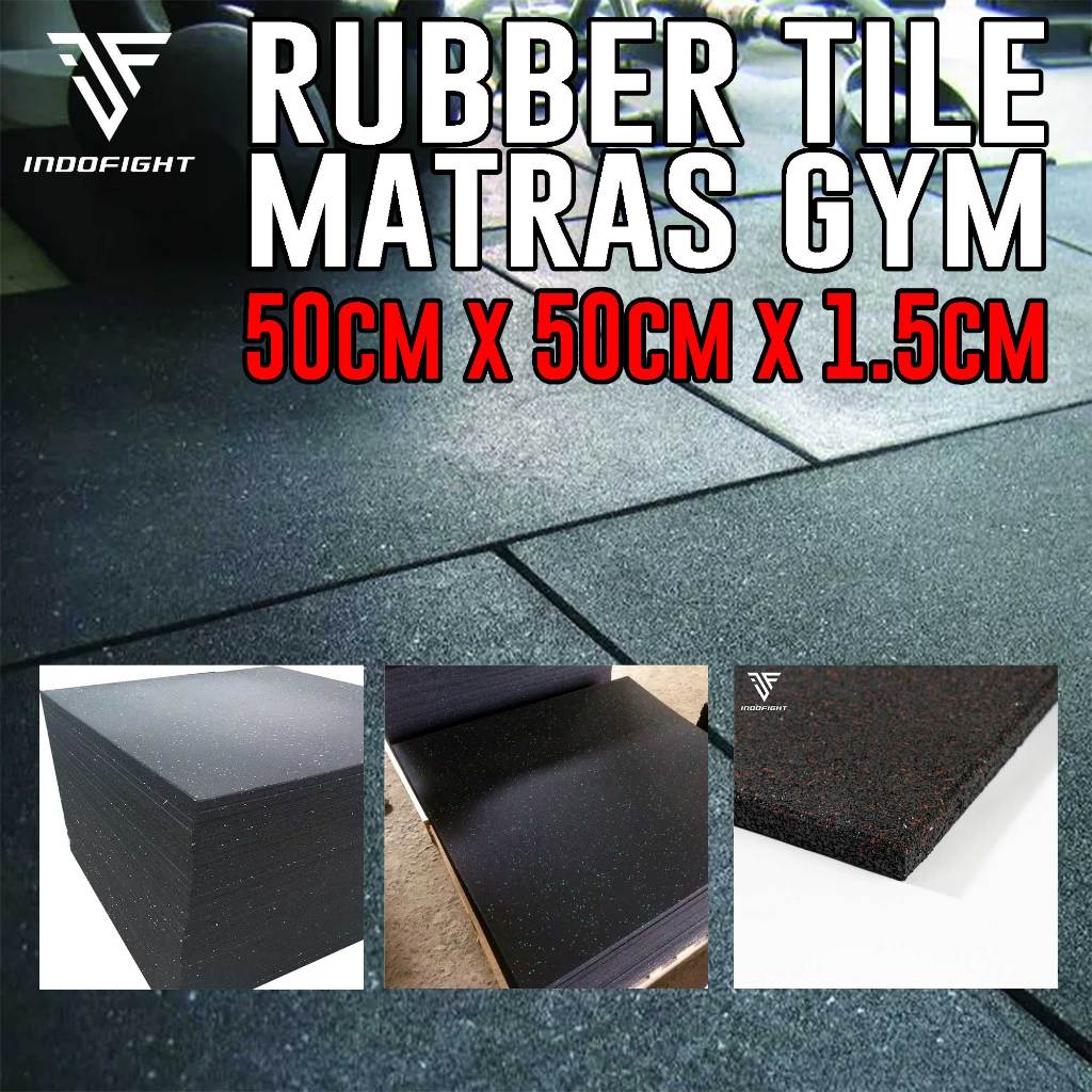 Rubber Gym Mat 50cm x50 cm x 1.5cm Indofight Carpet Fitness Rubber Tile