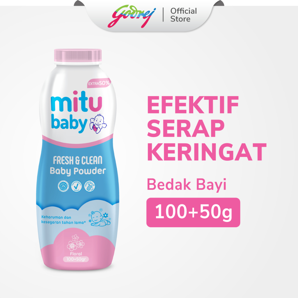 Mitu Baby Powder Fresh & Clean Pink Floral 100 + 50 gr - Bedak Bayi