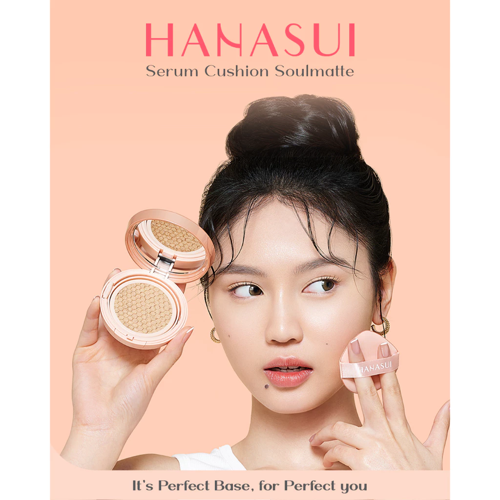 Hanasui Serum Cushion Soulmatte - Matte Finish UVA & UVB Protection Perfect Coverage Menyamarkan Pori-Pori Garis Halus Noda Wajah - Gambar 2