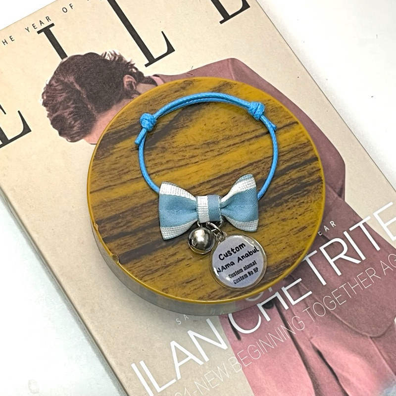 Kalung kucing Pita Korean Style + COSTUM NAMA (Akrilik nama Waterproof) - Gambar 2