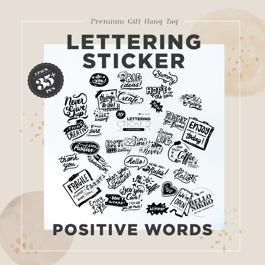 Lettering sticker positive words - Hang tag kartu ucapan kado sticker ...