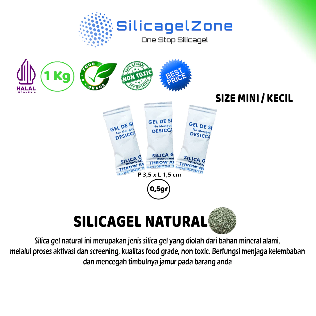 SILICA GEL 0,5 gram NATURAL ALAMI 1 KG TERMURAH FOOD GRADE
