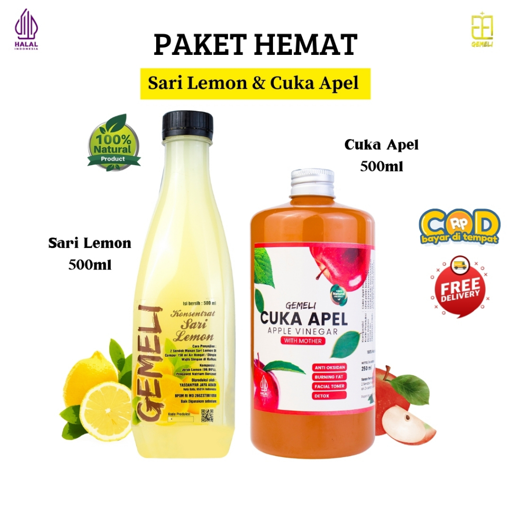 Cuka Apel Original 500ml With Mother & Sari Lemon Murni 500ml - Gambar 2