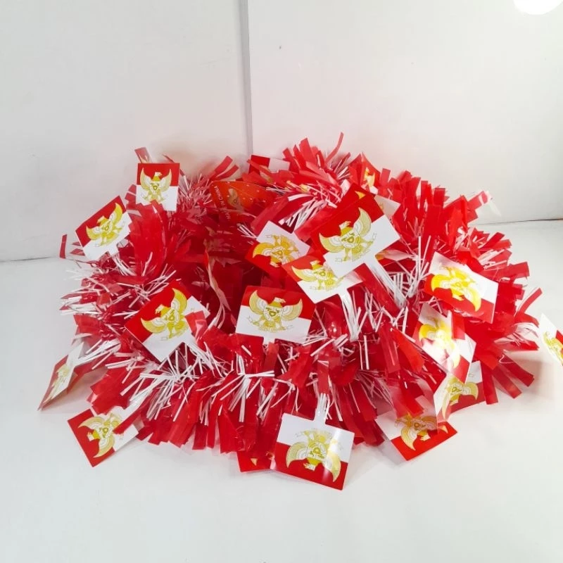 Sliger Tinsel Merah Putih Hiasan 17 agustusan Sliger Tinsel Rumbai Hiasan Bendera Merah Putih Isi 1pcs - Gambar 3