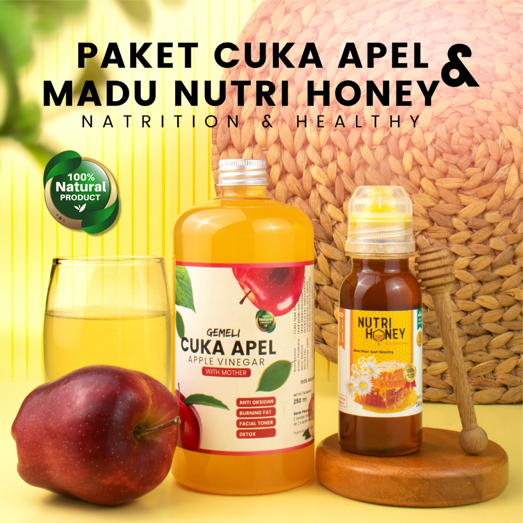 Paket Cuka Apel Premium 500ml dan Madu Murni Raw Honey 140gr