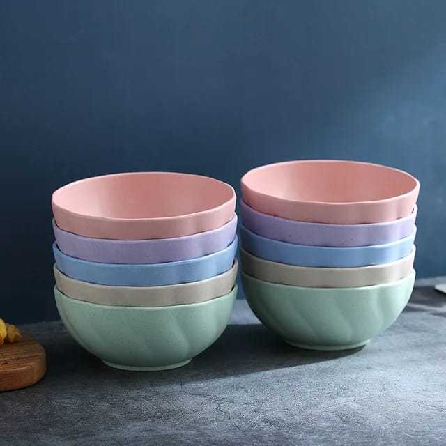 Dreamyhouse MANGKUK MAKAN PLASTIK BESAR KUAH SOUP BOWL JUMBO 17CM SERAT JERAMI MODEL GELOMBANG - Gambar 4