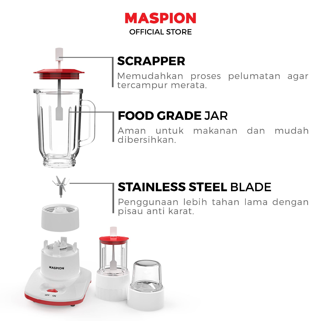 Maspion Pelumat Blender with Wet Miller and Dry Miller 1 Liter MT-1213 - Gambar 3