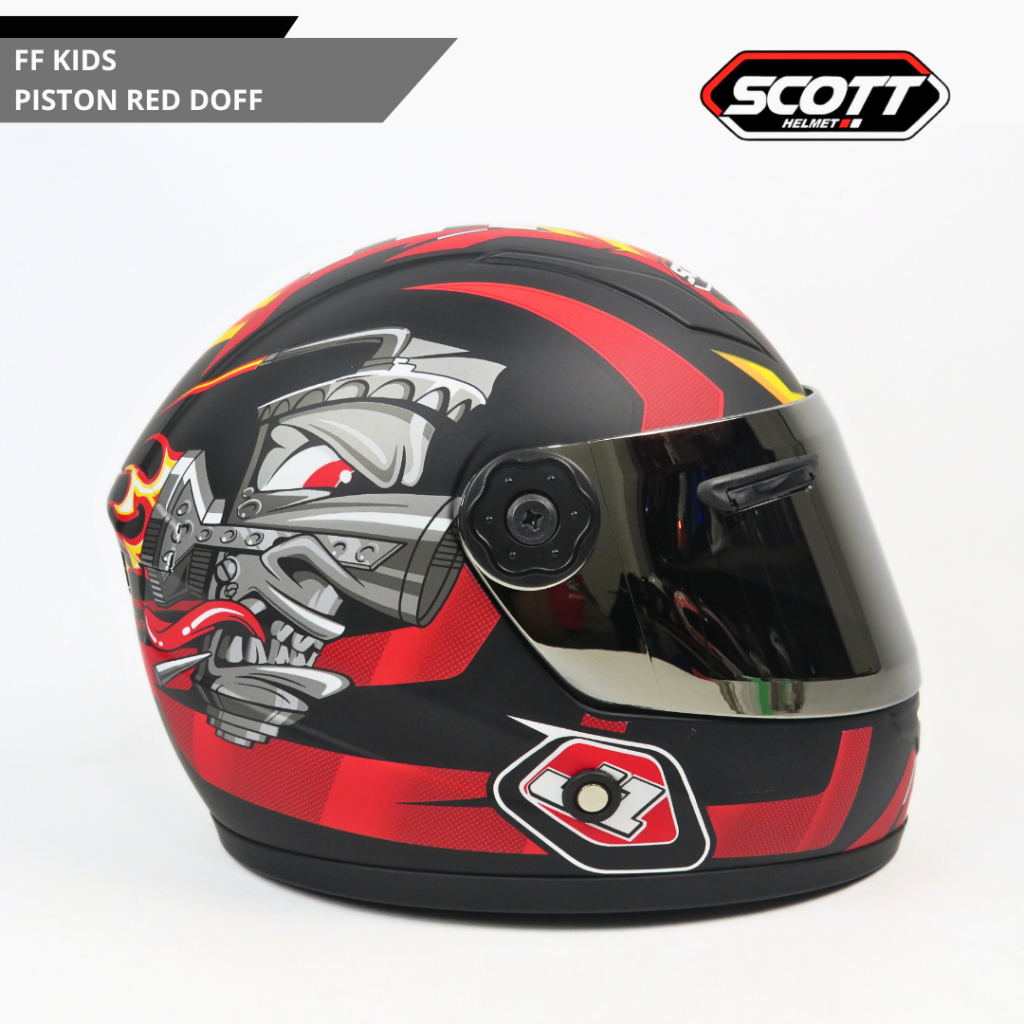 Scott - Helm Anak Full Face FF Kids J-1 SNI / Piston Red Doff - Gambar 2