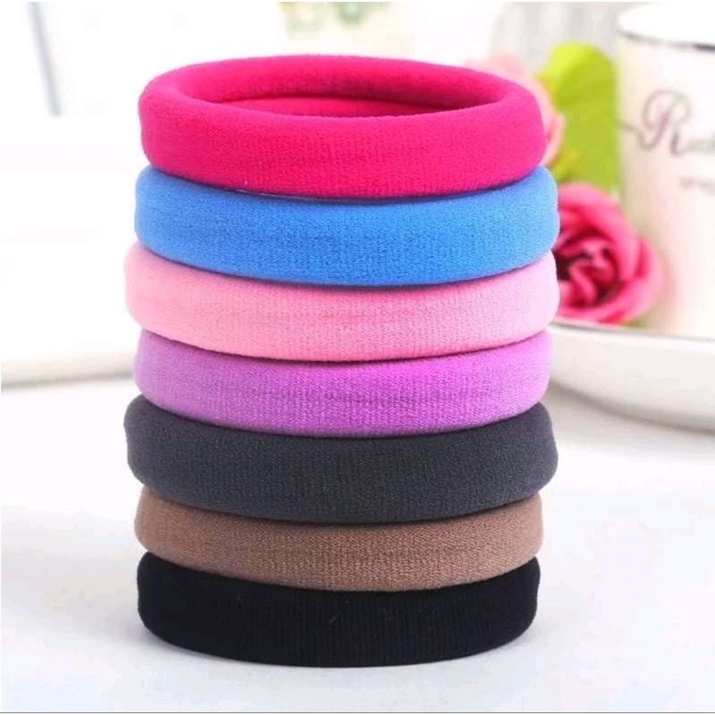 1PCS Ikat Rambut Wanita Besar Donat Bundar Kunciran Gelang Karet Warna Polos Towel Ring Model Korea A062 - Gambar 3
