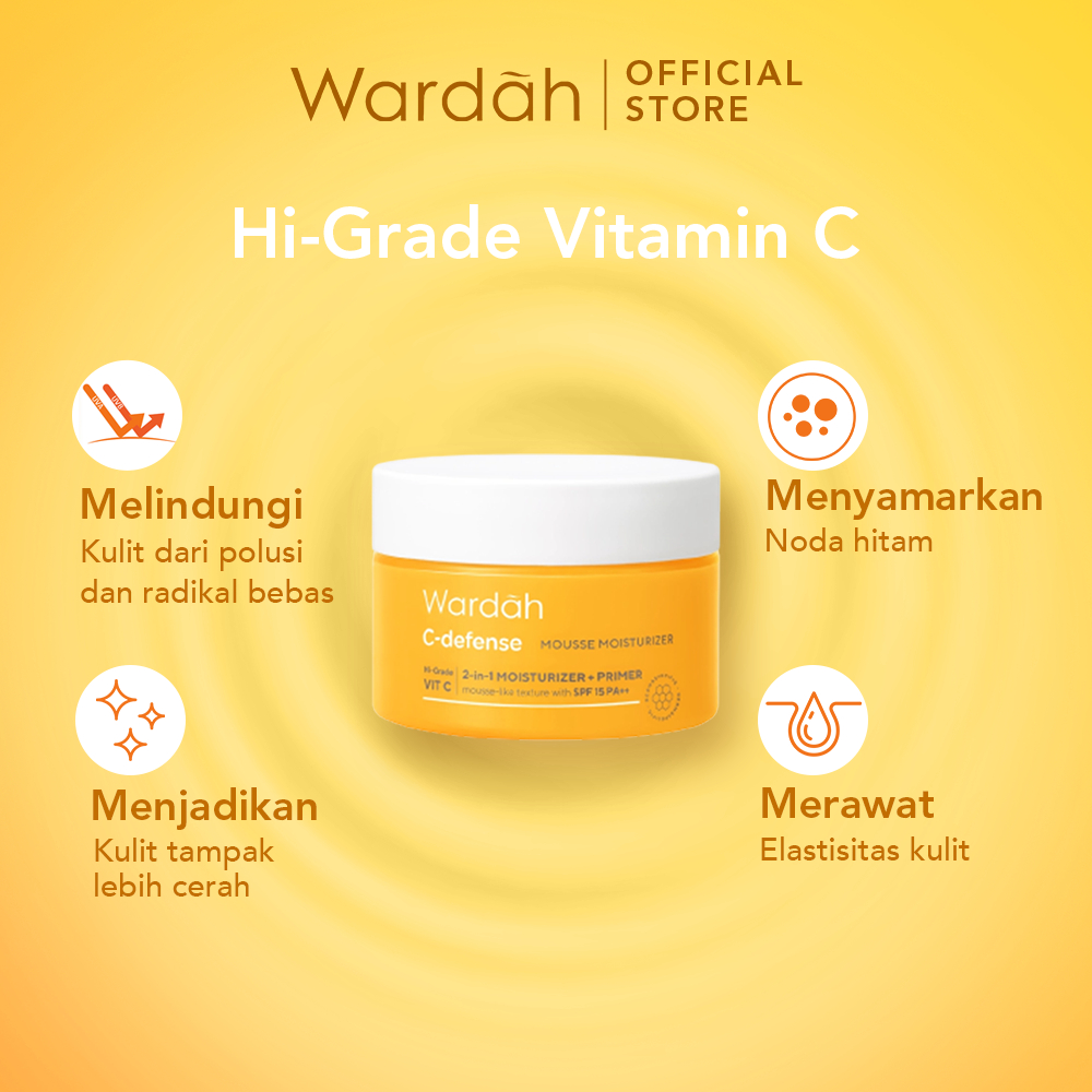 WARDAH C-Defense Mousse Moisturizer 30 g - Pelembab, Primer dan Antioksidan, dengan HiGrade VitaminC - Mencerahkan dan Menyegarkan - Untuk Semua Jenis Kulit - Skincare - Gambar 2