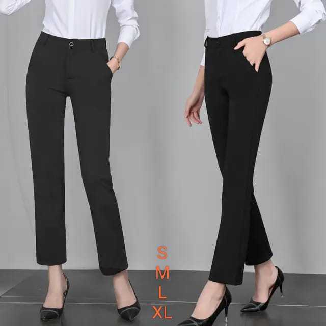 Women Formal Long Pants High Waisted Elastic Office Straight Leg