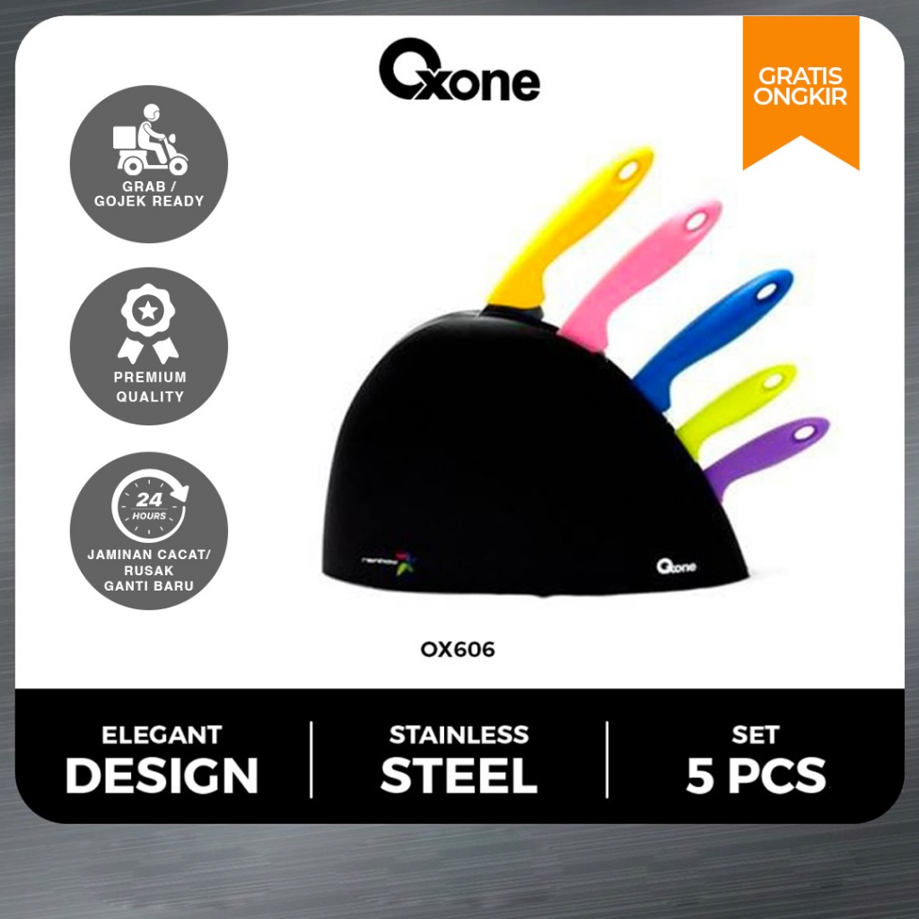 Oxone OX606 Pisau Set Dapur Tajam Colorfull Dapat Tempat 5pcs