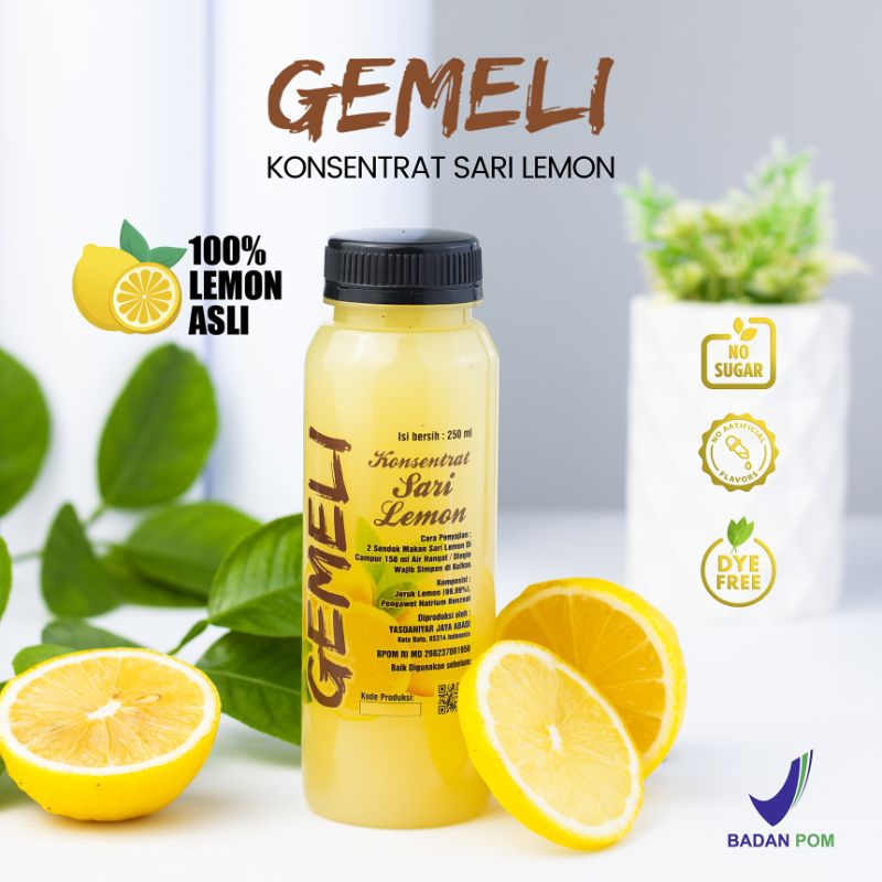 Gemeli - Sari Lemon Murni - Pure Lemon Juice - Sari Lemon Premium - BPOM - 250ml