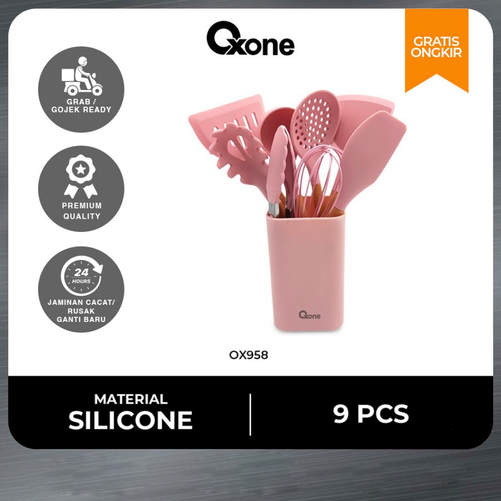 Oxone OX958 Spatula Silicone Kitchen Tools 9 Pcs Spatula Kitchenware