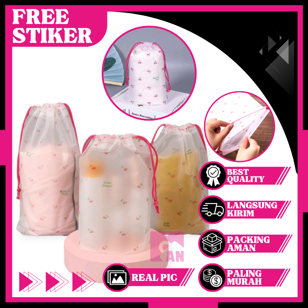 1PCS Travel Pouch Organizer Motif Cherry Lucu Tas Serut Chery Kosmetik Make Up Baju Sepatu Anti Air Ceri Serbaguna A238