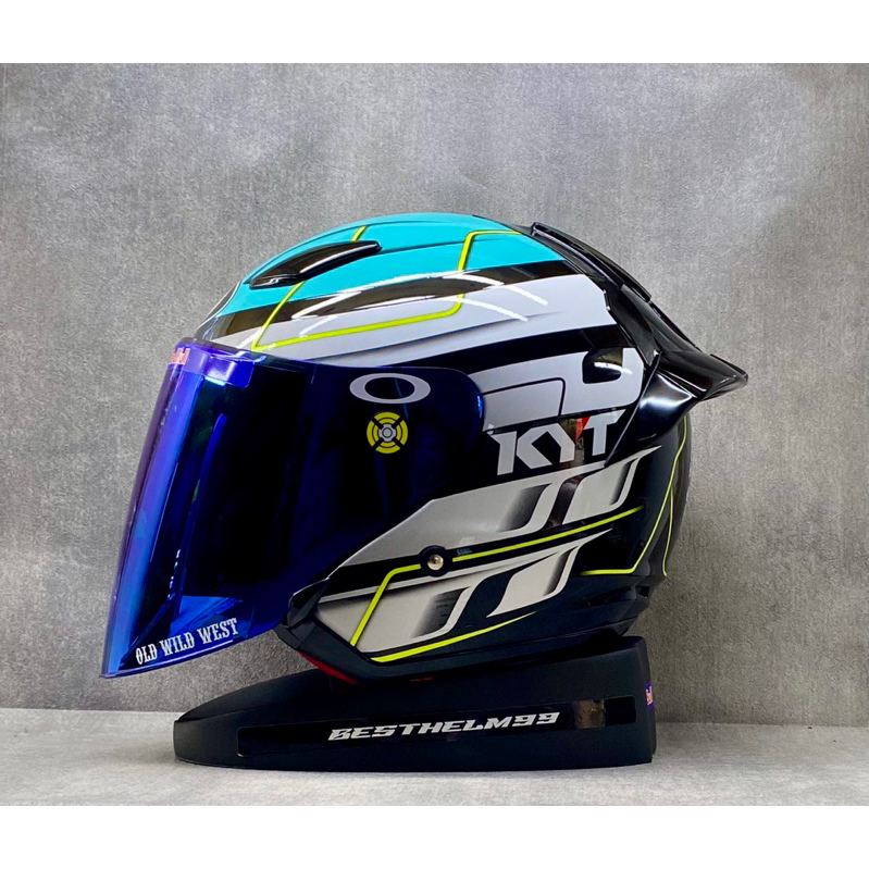 Kyt Dj Maru Black White Blue I Package Handsome Spoiler D Visor Iridium I Helmet Half Face