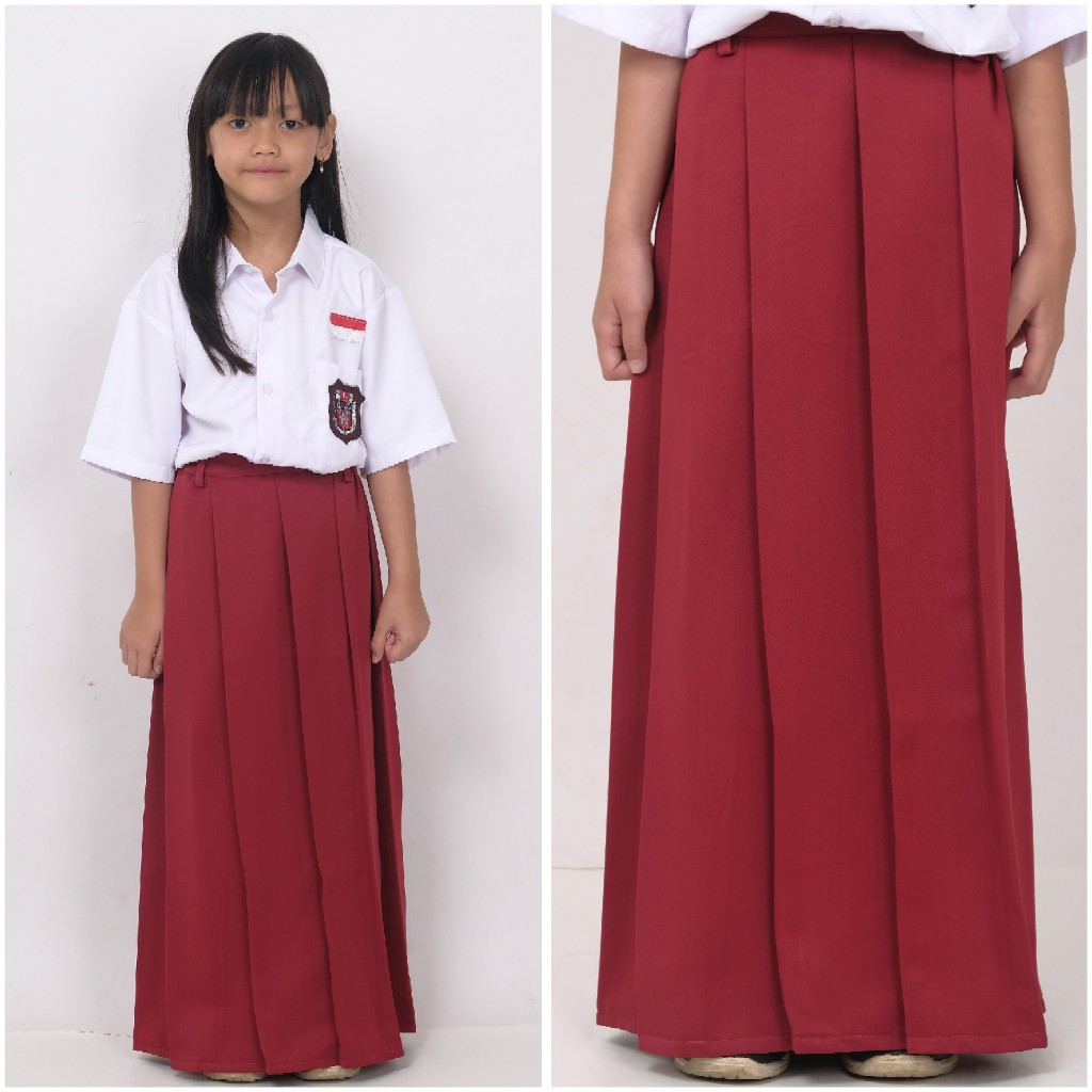 ROK SERAGAM SEKOLAH ROK SD MODEL REMPEL LIMPIT BAN PINGGANG KARET MERAH BAHAN PREMIUM TEBAL NYAMAN - Gambar 4