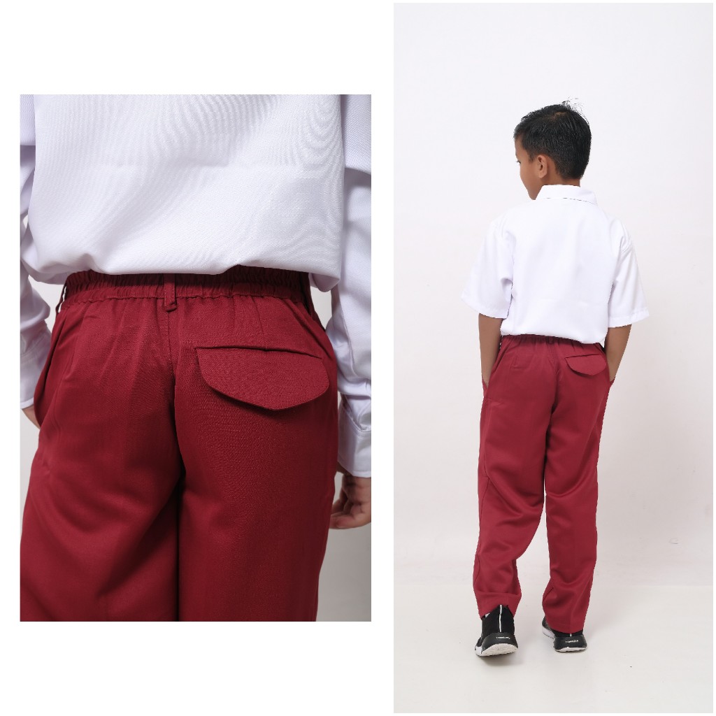 CELANA KEMEJA SERAGAM SEKOLAH SD MI MODEL PINGGANG KARET MERAH BAHAN PREMIUM TEBEL NYAMAN - Gambar 3