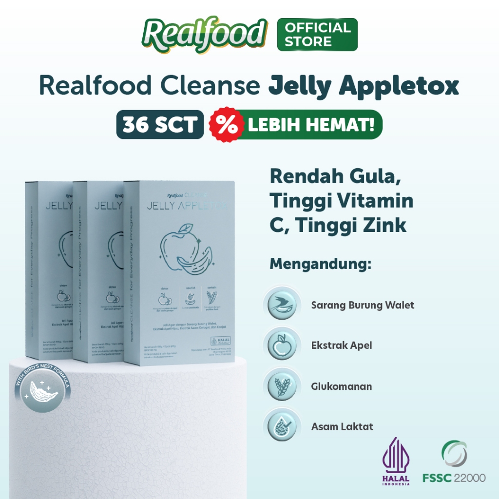 BEST VALUE BUNDLE 36 Sct Realfood Cleanse Jelly Appletox / Jelly Diet / Weight Management / Diet Snack / Camilan Diet / Ekstrak Apel / Apple Extract / Glukomanan / Asam Gelugur / Garcinia atroviridis / Sarang Burung Walet / After Meal - Gambar 2
