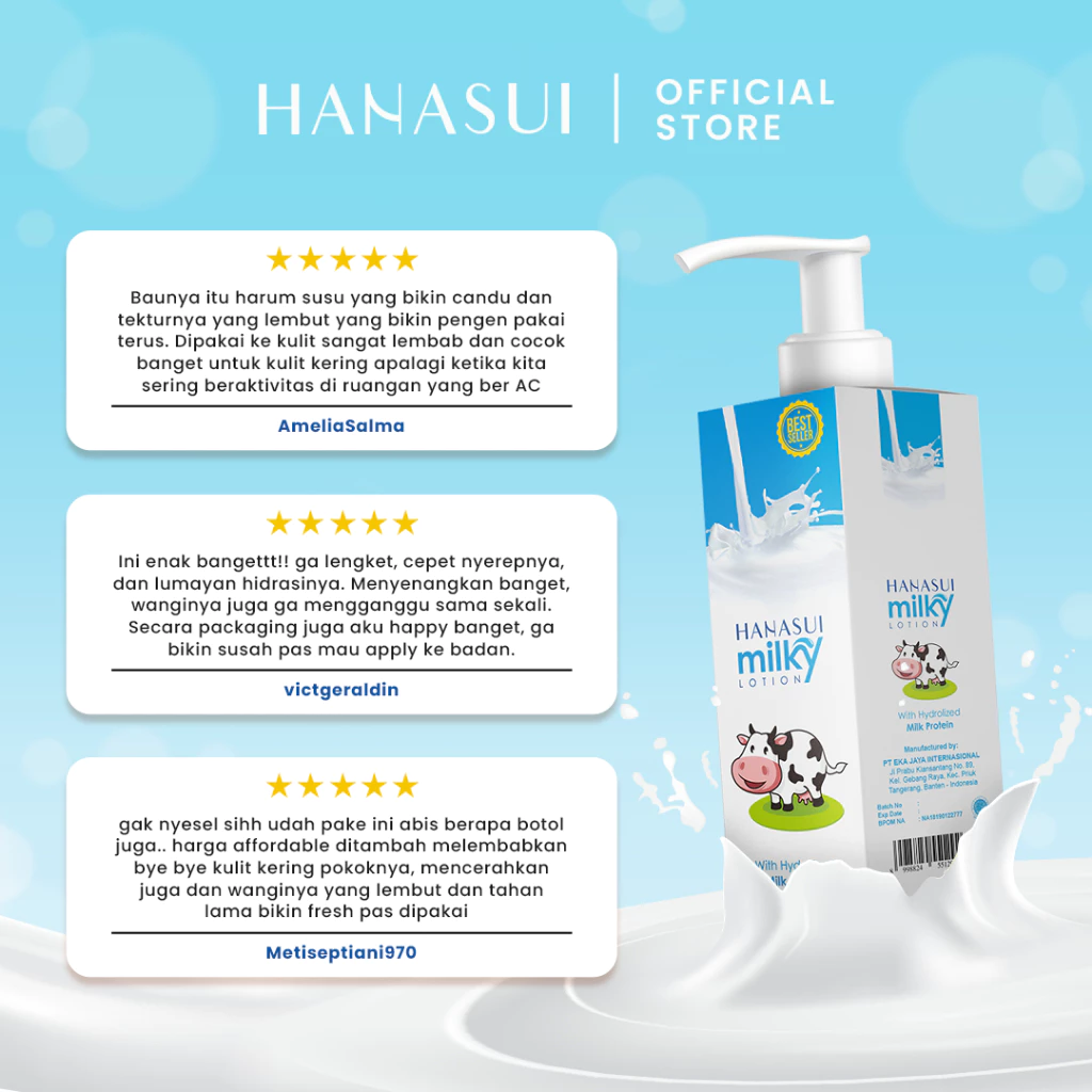 Hanasui Hand Body Lotion Milky - Kulit Lembut & Ternutrisi dengan Hydrolized Milk Protein Mencerahkan dan Melembapkan Kulit - Gambar 3