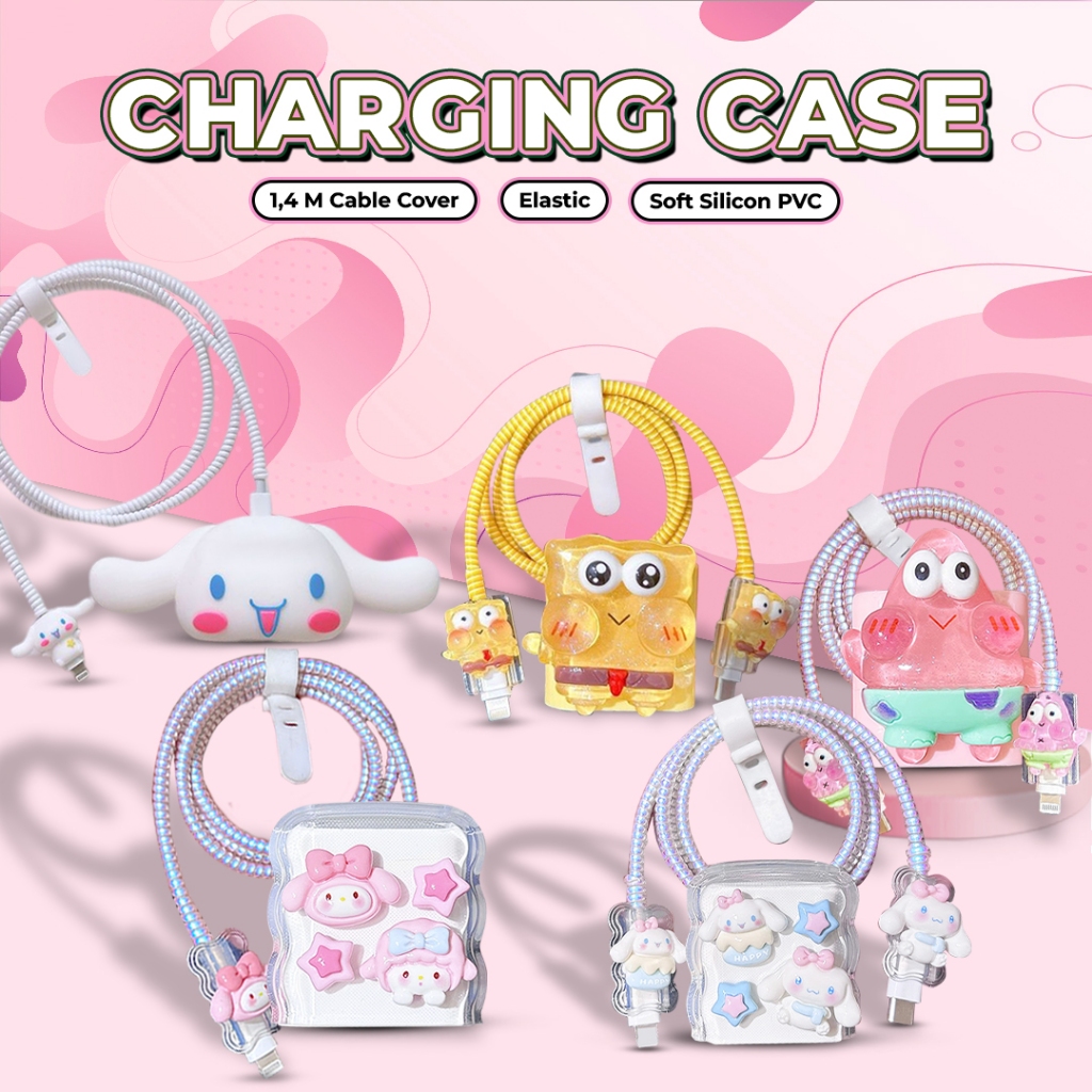 Matei Silikon Case 3D Kartun Lucu Pelindung Kepala Charger 18/20 W Pelindung Kabel