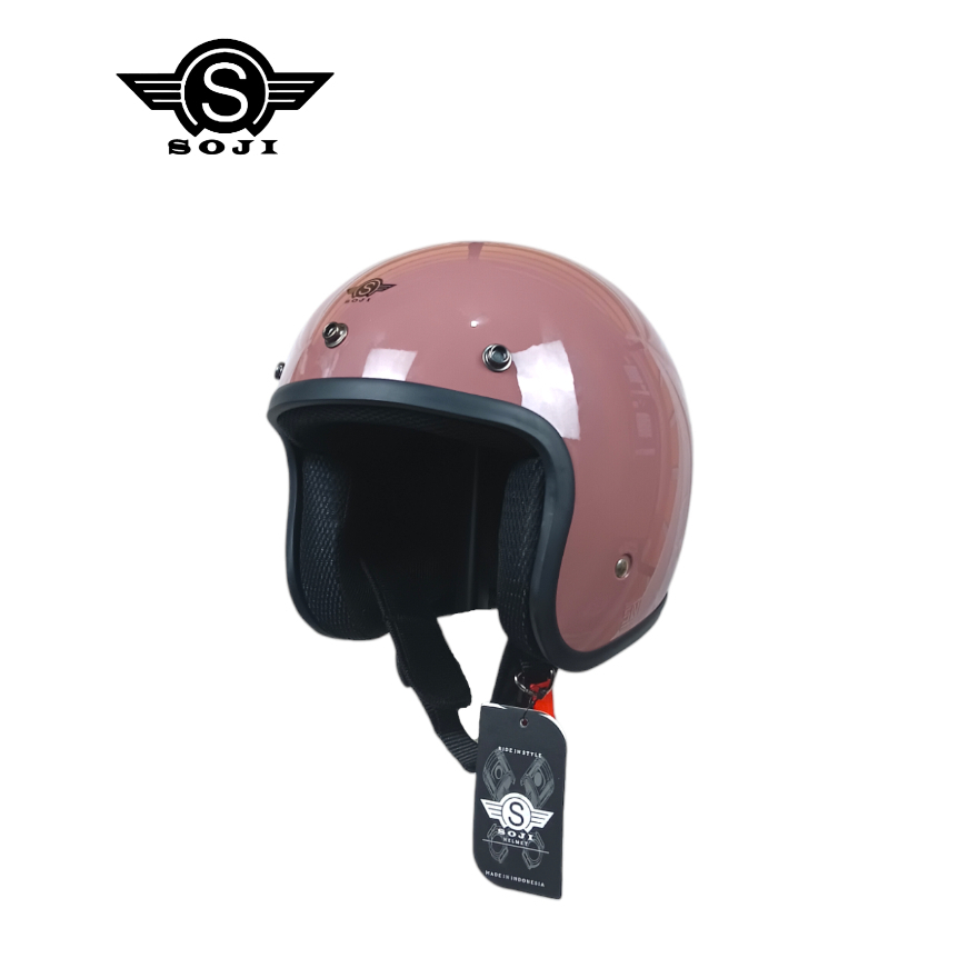SOJI Helm Anak Junior Retro Polos Kaca Datar Hitam - Gambar 4