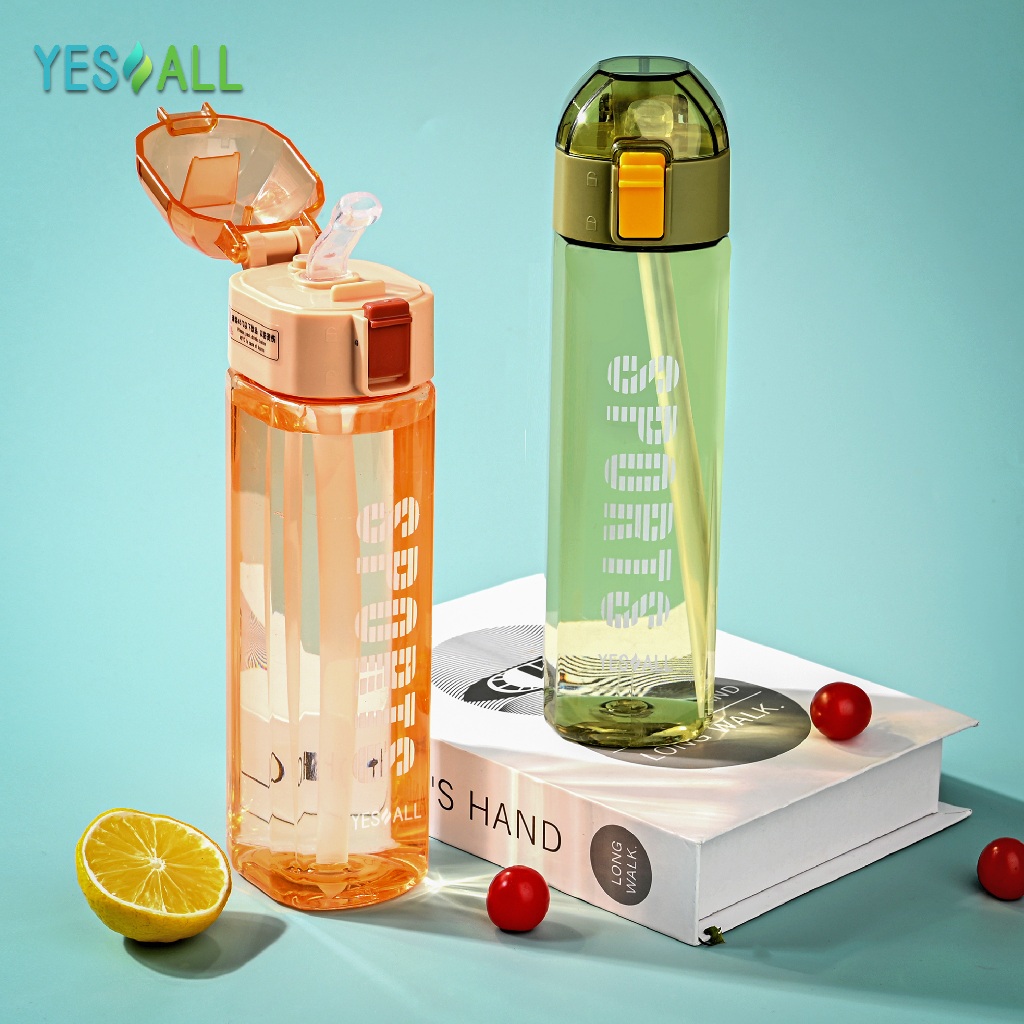 YESALL 650ml Botol Minum Transparan Flip Lid - Gambar 3